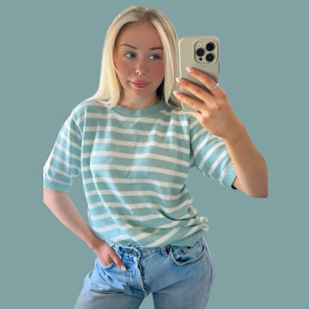 Vintage Seafoam Striped Alfred Dunner Knit Top